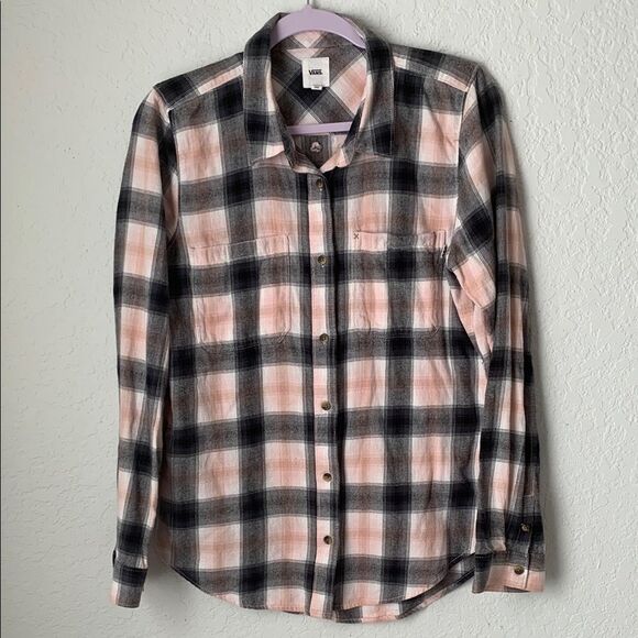 Vans Pink Black Checkered Flannel Women’s Shirt Long Sleeve Pockets  Size L - Picture 1 of 8